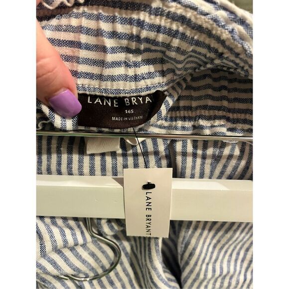 Lane Bryant White & Blue Stripe Linen Blend Elastic Waist Beach Pants sz 16 S NW - Picture 4 of 8